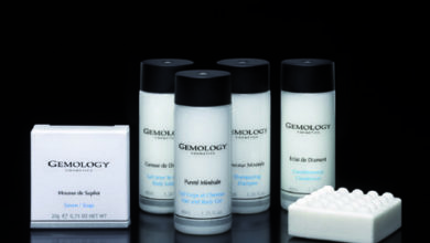 Hotel toiletries enriched with gemstones and mineral extracts